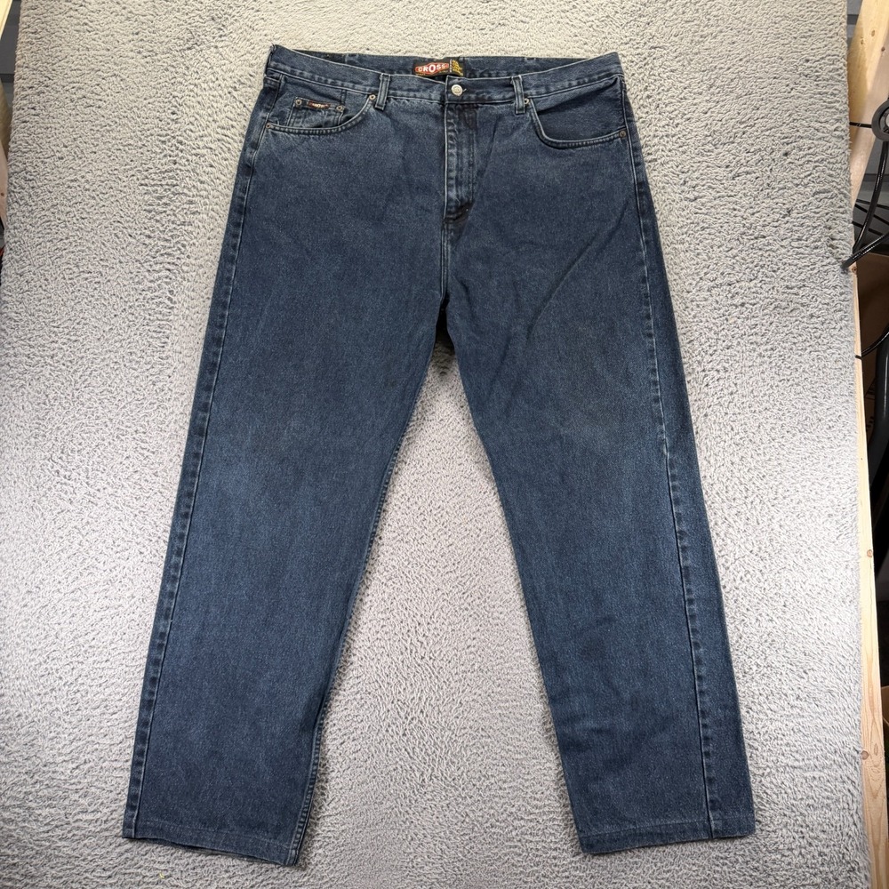 Vintage Cross‎ Jeans Mens 42x32 Blue Cotton Denim Straight Leg Travel Workwear